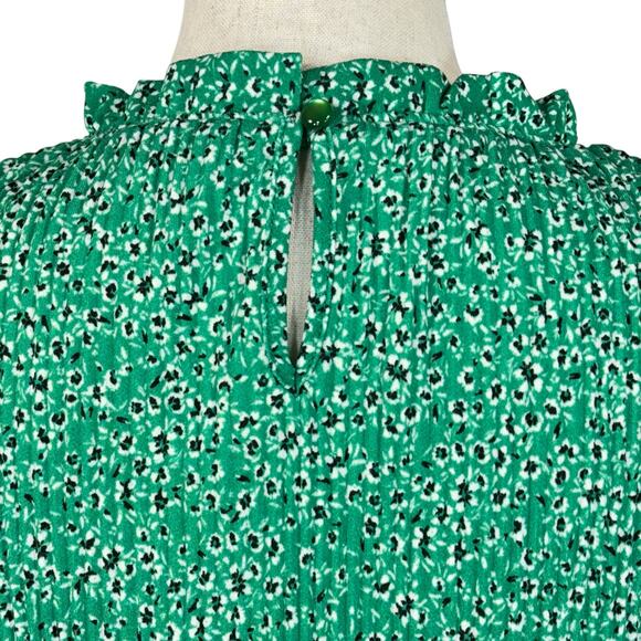 Adrianna Papell Medium Top Floral Ruffled Sleeveless Pleated Stretch Keyhole - Picture 5 of 8